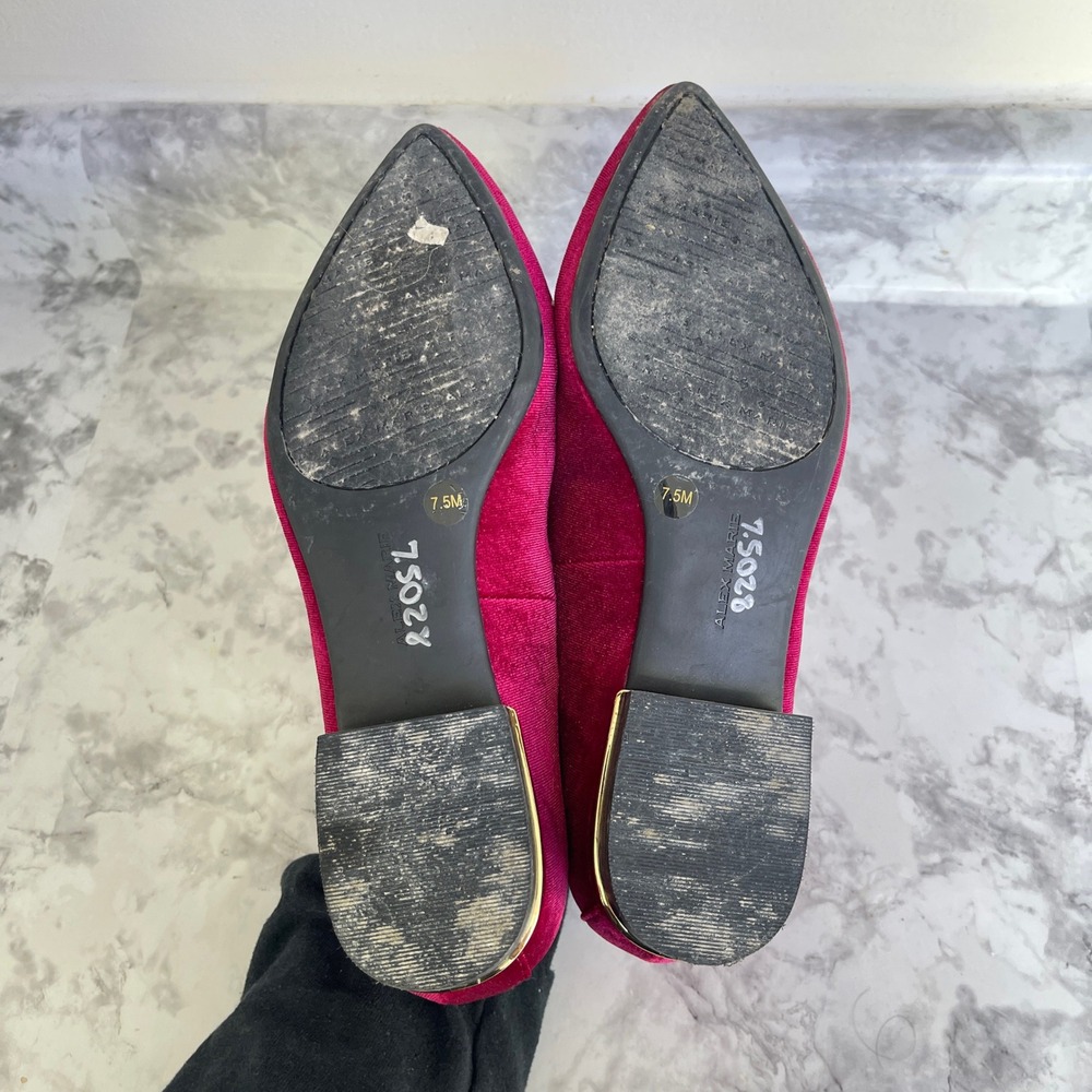 Alex Marie Womens Fuchsia Pink Velvet Pointed Toe Loafers Gold Trim Heel 7.5M - Picture 6 of 7